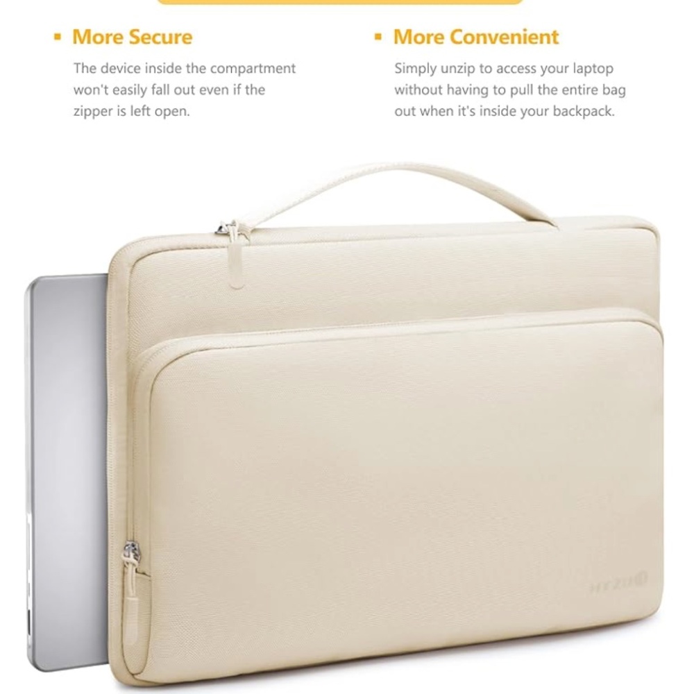 NWT Cream Padded Laptop Sleeve 14–15 Inch Quilted Velvet Lining